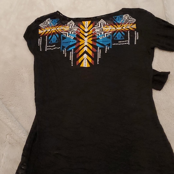 Black and Aztec See Through top with Sleeves - Picture 2 of 2